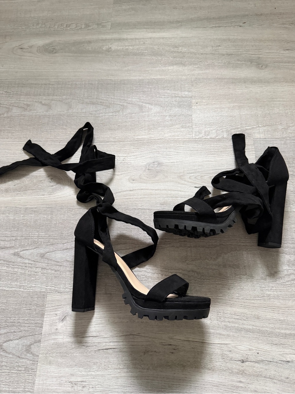 Fashion Nova Black Lace-Up Chunky Platform Heels